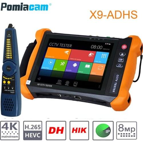 X9ADHS IP CAMERA TESTER POE 8MP TVI 8MP CVI 5MP AHD SDI CVBS CCTV Tester Monitor 8 Inch Touch Screen 2K H.265 Dual test HDMI in
