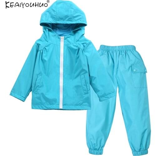 KEAIYOUHUO Children Clothing Girls Sets 2020 Autumn Waterproof Raincoat Boys Clothes Sets Zipper Hooded Kids Casual Sport Suits