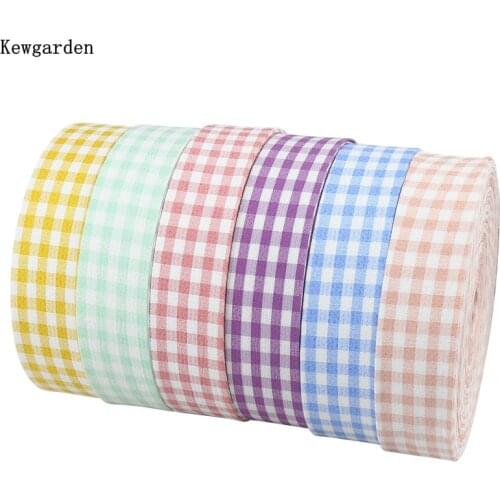 Kewgarden 1.5" 1" 3/8" 38mm 25mm 10mm Plaid Layering Cloth Fabric Ribbons Handmade Tape DIY Hair Bow Brooch Accessories 10 Meter