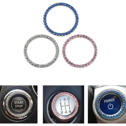 1PC 40mm/1.57" Automobiles Start Switch Button Decorative Diamond Rhinestone Ring Circle Trim Auto Car Decorative Accessories