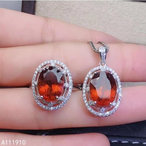 KJJEAXCMY fine jewelry 925 sterling silver inlaid Natural Garnet pendant ring necklace Womens suit support detection trendy