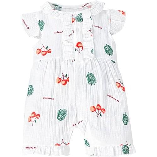 Pudcoco 0-24M Romper Summer Leaves Print Baby Girls Button Butterfly Short Sleeve Ruffles Fashion Jumpsuit Playsuit