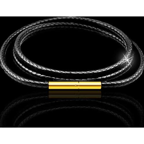 1mm 1.5mm 2mm 3mm Leather Necklace Cord Wax Rope Chain With Gold Color Stainless Steel Clasp For Men Women DIY Necklace Making