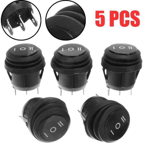 5pcs SPDT Round Boat Rocker Switch 10A/125V 6A/250V ON/OFF/ON Diameter Snap in Black 3Pin 3 Way Switches 3 position
