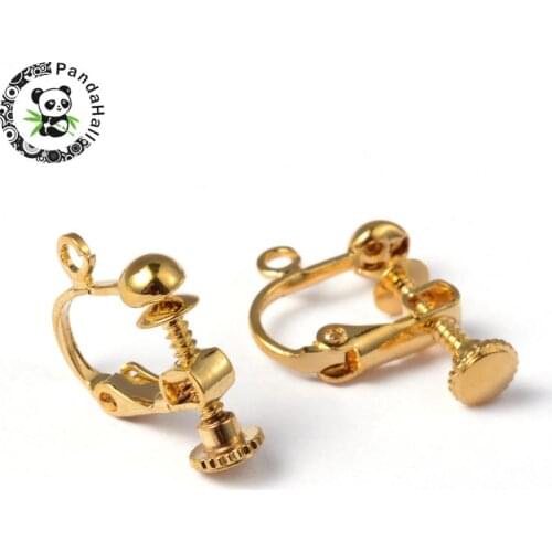 Brass Clip-on Earring Componentsfor Non-Pierced Ears, Golden, Nickel Free, about 13.5mm wide, 17mm long, 5mm thick, Hole: about
