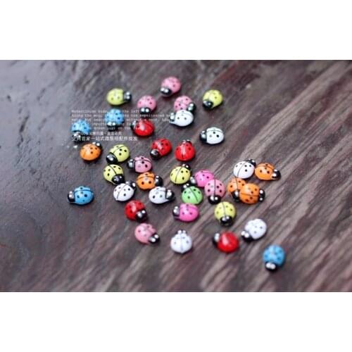 50PCS Mini Flatback Embellishments,Multicolor Cabochon Ladybug,Flower Pot Ornaments,Scrapbooking,Micro Landscape Diy Bonsai