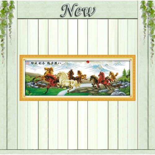 Colorful Horse mountain decor painting counted print on canvas DMC 14CT 11CT Chinese Cross Stitch Needlework Set Embroidery kits