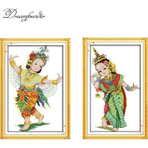Thailand dance cross stitch kit southeast Asia people 14ct count canvas picture stitches embroidery DIY handmade needlework plus
