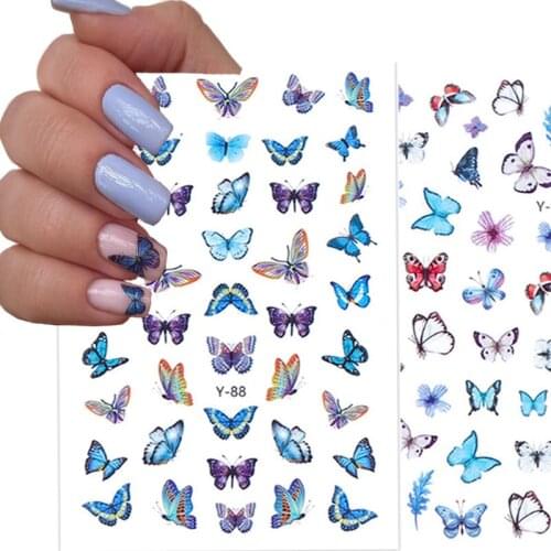 Butterfly Nail Art Stickers 3D Blue Butterfly Adhesive Sliders Nail Transfer Decals Foil Wrap Manicure Nail Decoration 1 Pc