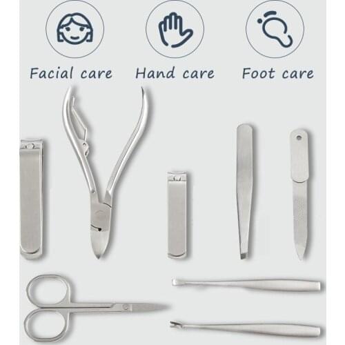 2021 New Nail Cppers 8-piece Set Full Set of Household Stainless Steel Beak Pliers Dead Skin Push Pull Eyebrow Clip Care Tools