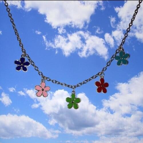 New Harajuku Sweet Cool flowers Stainless Steel Pendant Necklace Cute Candy Color Choker for Women Girl Cool Party Jewelry Gift