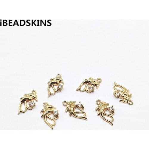 New arrival! 17x10mm 100pcs Copper/Cubic Zirconia dolphin Charm for hand Made Earrings parts DIY/ Jewelry Findings & Components