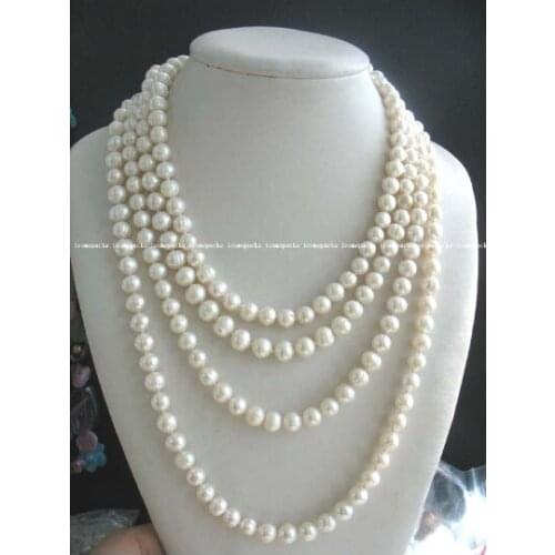 Wholesale noble white freshwater pearl 7-8mm round 82" necklace