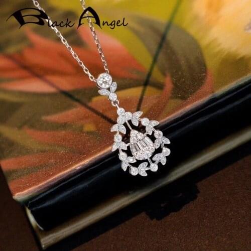 BLACK ANGEL New 925 Silver Necklace For Women Luxury Sparkling Zircon Fashion Vine Water Drop Pendant Choker Jewelry Gifts