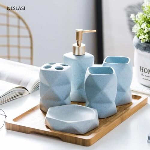 Simplicity Matte Ceramic Bathroom Accessories Set Soap Dispenser Toothbrush Holder Gargle Cups Soap Dishes Tray Wedding Gifts