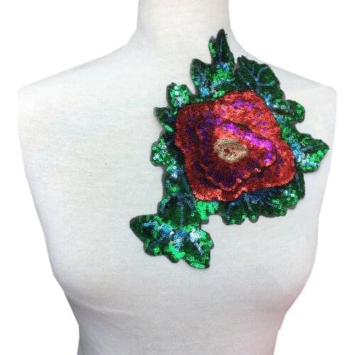 Rose Sequin Embroidery Patch 3d Flower Applique Embroidered Patches For Clothing Parches Bordados Para Ropa Sew On AC1523