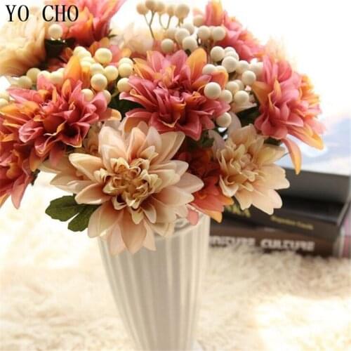 YO CHO High Quality Dahlia Artificial Flower Bridal Wedding Bouquet Flower Home Decorative Silk Flower Hotel Party Garden Decor