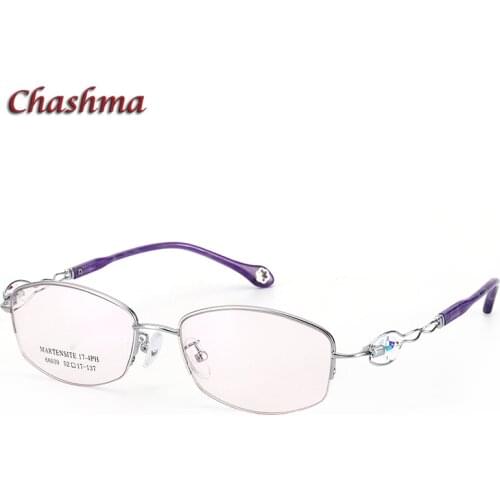 Titanium Alloy Frame Fashion Eyeglasses Women Glasses Eyewear Optical Spectacle Half Frame with Stones