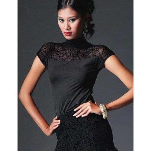 Sexy Black white Women Lady Latin Dance Tops Black modern Short sleeves Baile Club Cha Cha/RumbaSamba/Paso Salsa Dance Dresses