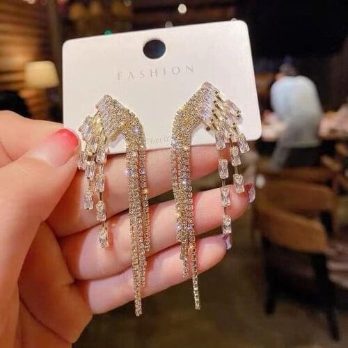 MWSONYA Korean Fashion Luxury Crystal Long Tassel Drop Earrings for Women Rhinestone Elegant Girls Party Jewelry Gifts dangler