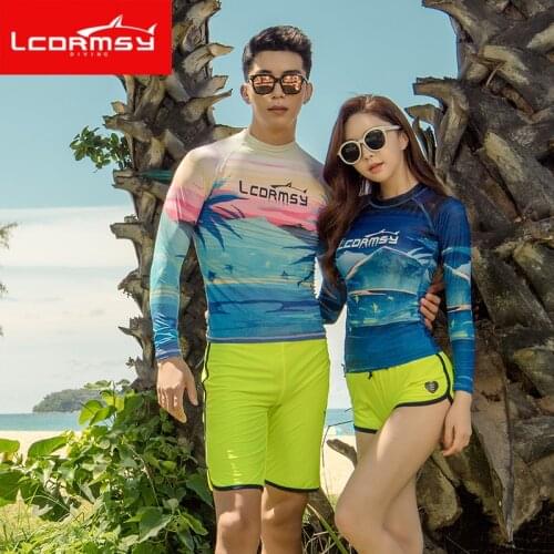 Couple wetsuit female zip split long-sleeved sunscreen snorkeling suit male jellyfish dress surf fast dry swimsuit