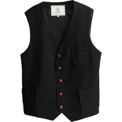 Plus Size Suit Vest Linen Cotton Men Casual Vest Retro Waistcoat Front Pocket Blazer Vest Man Clothing