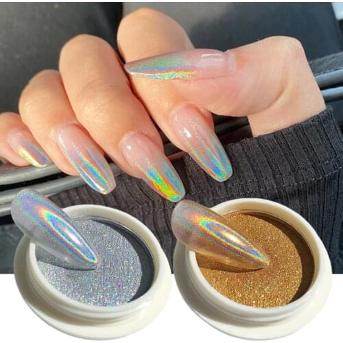 1Set Powder Nail Glitter Solid Laser Mirror Chrome Pigment Dust Brush UV Gel Polish Nail Accessory Art Decoration NFLF01-07