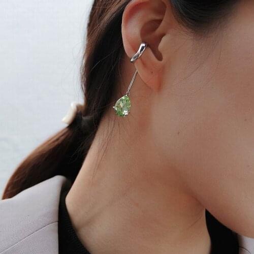 1 PC Green Crystal Clip On Earrings For Women Temperament New Fashion Jewelry Earings Bijoux Wholesale