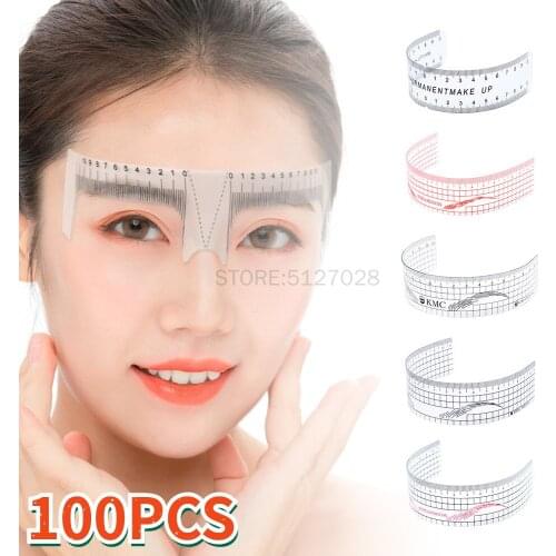 100pcs Plastic Eyebrow Tattoo Stencils Microblading Reusable Makeup Brow Measure Eyebrow Guide Ruler Permanent Tools