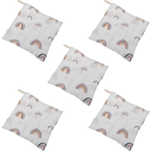 HX5D 5pcs Muslin Cotton Baby Towel Handkerchief Rainbow Kid Wipe Cloth Newborn Face Towel Feeding Bibs