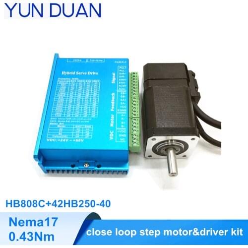 60Oz-in DC motor hybrid encoder 0.43Nm Nema17 motor driver kit 2 Phase 42mm close loop step motor with HB808C driver