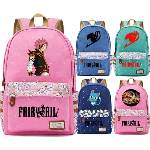 Anime Fairy Tail Natsu Dragon Happy Cat Flower Dot Boy Girl School bag Women Bagpack Teenagers Schoolbags Canvas Femme Backpack
