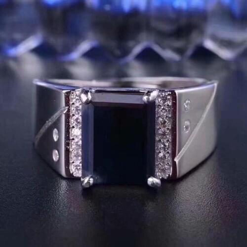 Free shipping Natural Sapphire Ring 925 sterling silver Wholesales Fine jewelry Natural Sapphire Man Ring 8*10mm