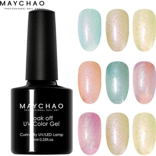 MAYCHAO 7.3ml Glitter UV Gel Nail Polish Jade Bright Nail Lacquer Long Lasting Auroras Gel Nail Varnish DIY Nail Art Polish
