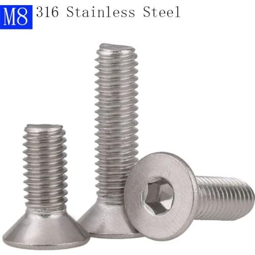 M8 - 1.25 316 Stainless Steel A4 - 70 Countersunk Flat Head Socket Caps Hex Screws Bolts DIN 7991