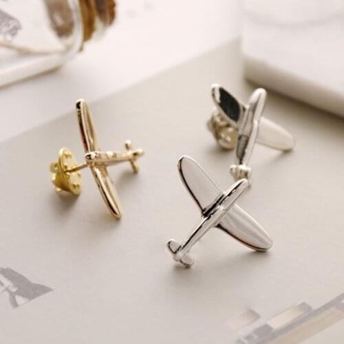 Korean Fashion New Gold Aircraft Brooch Lapel Pin Simple Plain Mens Suit Corsage Trendy Shirt Neckpin Badge Buckle Accessories