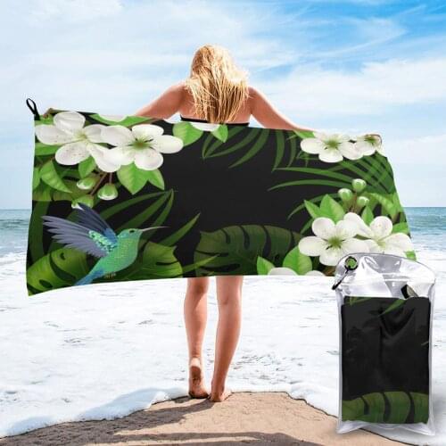 Quick Dry Beach Towel Summer Hummingbird Flowers Microfiber Bath Towel Beach Cushion Swimming Personalized Sand Free Beach Towel
