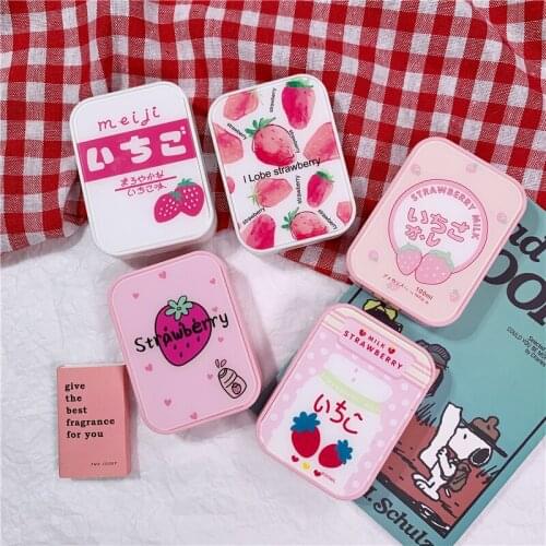Japanese Strawberry Contact Lens Case Box 2 double Box Colored Contacts Lens Container Portable Travel Storage Box Gift For Girl