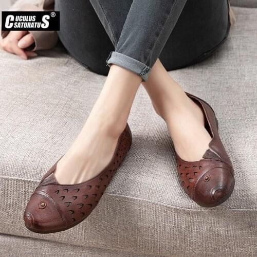 Cuculus Spring Autumn Women Flats Shoes Women Genuine Leather Shoes Woman Cutout Loafers Slip On Ballet Flats Ballerines Flats