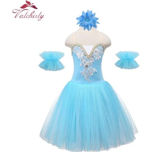 Blue Children Professional Ballet Dance Dress Girl Ballet Tutu Dance Costumes Kids Stage Wear Swan Lake Dance Dress Carnival Co