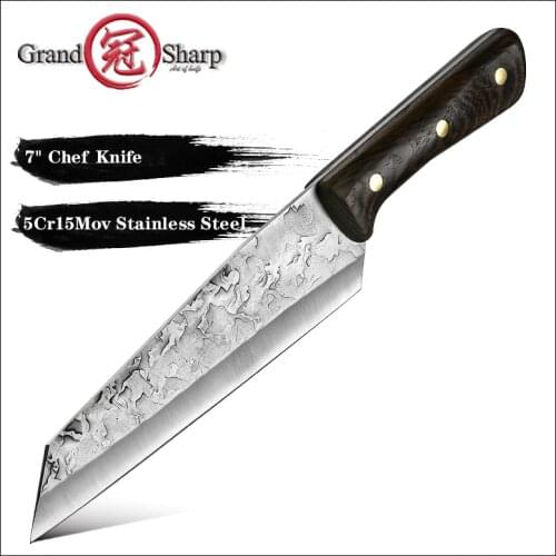 Grandsharp 7'' Handmade Forged Kitchen Knife Butcher Meat Chopping Cleaver Chinese Chef Knife 5CR15 Stainless Steel Knives Gift