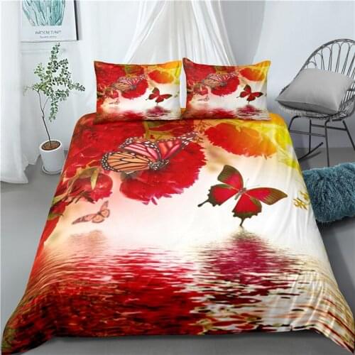 Home Textile 3D Comforter Bedding Set Flower and Butterfly Print Duvet Cover Queen size Bed Linen Single size 3pcs Bed Cover Set