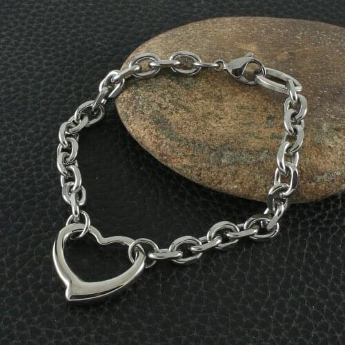 Fashion 7MM Silver Color Stainless Steel Jewelry Heart Bracelet Wholesale BFXZAABA