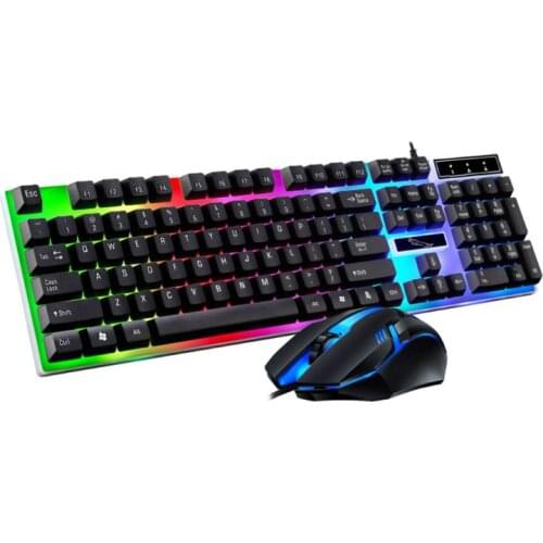 G21B USB Wired Keyboard Mouse Set Rainbow-Color Backlight for Laptop Computer PC