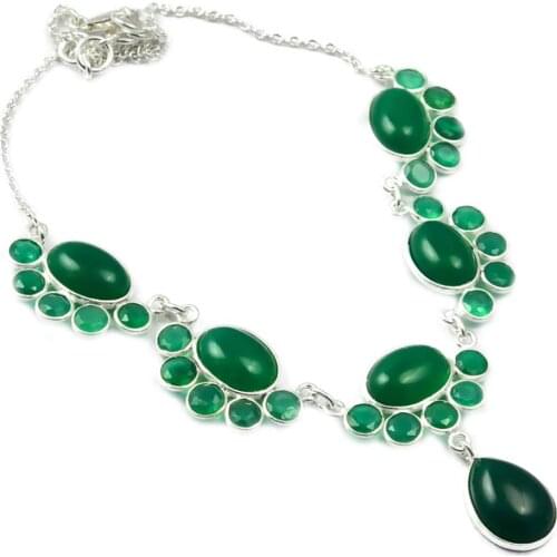 NiaoZaiFei YunZaiKan Green Onyx Necklace 925 Sterling Silver, 42 cm, MHBNE0090