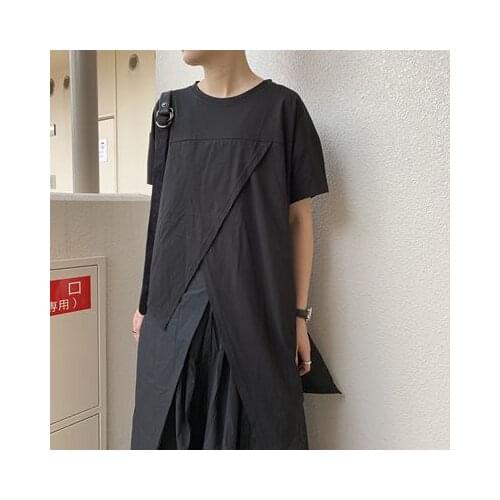 The new design of the small niche design dark department design feel crossed irregular t-shirt short-sleeved jacket