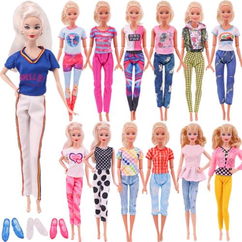 Doll Barbies Clothes 2 Pcs / Lot Handmade Doll Dress For Barbie Doll Casual Daily Wear Twins Outfit Skirt Kids Toy