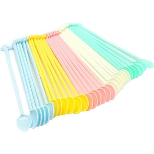 30pcs Disposable Coffee Spoon Candy Color Stirring Spoon Mini Plastic Coffee Jam Sauce Stirrer Party Tableware (Random Color)
