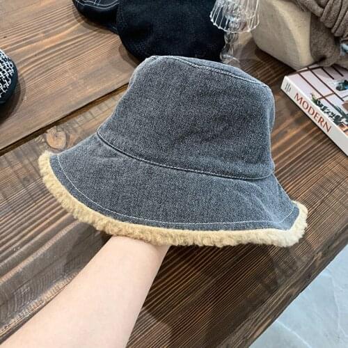 Wholesale Leisure Outdoor Thickened Lamb Wool Fisherman Bucket Hat Female Winter Panama Warm Windproof Basin Hat