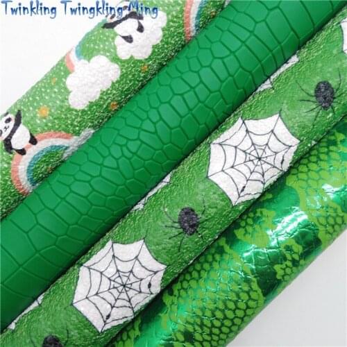Spider Web and Pandas Rainbow Printed Glitter leather, Crocodile Metallic Faux Fabric Sheet For Bow 21x29CM Twinkling Ming KM319